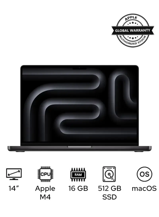 MacBook Pro MW2U3 Liquid XDR Retina 14-Inch Display, M4 Chip 10-Core CPU 10-Core GPU Processor/16GB RAM/512GB SSD/macOS(International Version) English Space Black