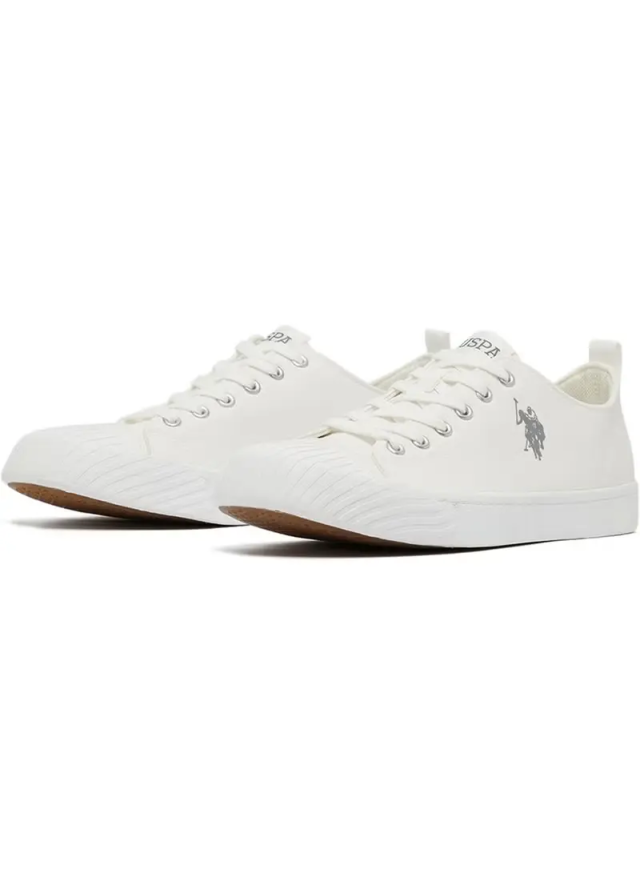 Men's White Low-Top Canvas Sneakers - Iconic Branding for a Clean Look