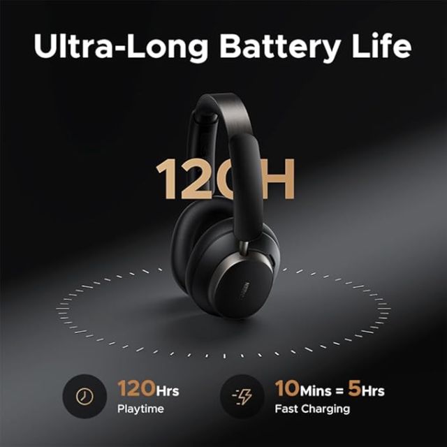 HiTune Max6 Noise Cancelling Bluetooth Headphones, Hi-Res LDAC Wireless Audio, 120H Playtime, Over-Ear Wireless Headphones with Deep Bass for Travel black