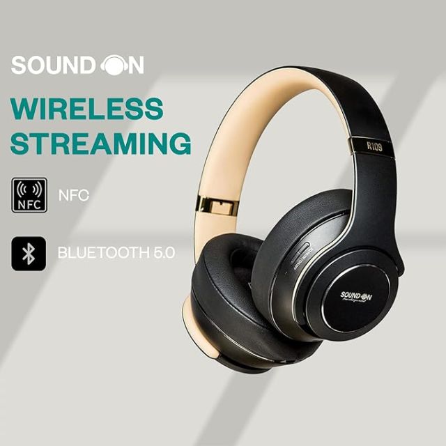 Bluetooth Wireless Over-Ear Headphones, 18H Playtime, Fast Charging, Noise Cancellation, Foldable Design, 3.5mm Audio Jack, Hands-Free Mic & Voice Assistant