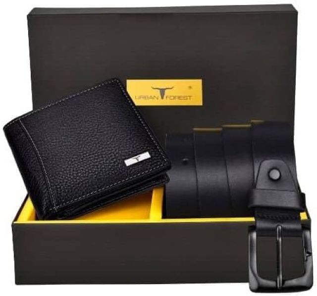 Brian Black Leather Wallet & Black Casual Belt Combo Gift Set for Men